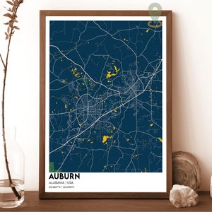 Carte Auburn, impression de carte Auburn, carte personnalisée Auburn, art mural Auburn, affiche de voyage Auburn, poster Auburn, poster Alabama, art mural Auburn