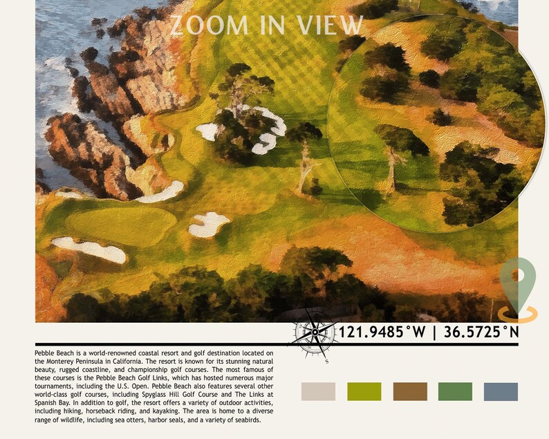 Pebble Beach Print Pebble Beach Poster Pebble Beach Art Etsy