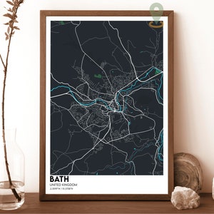 Mapa de banho, impressão de mapa de banho, mapa personalizado de banho, arte de parede de banho, pôster de viagem de banho, pôster de banho, foto de banho, pôster de Inglaterra de banho, cidade de banho
