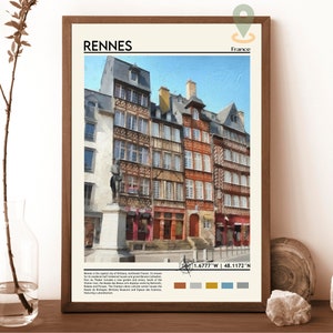 Impresión de Rennes, arte de Rennes, póster de Rennes, foto de Rennes, impresión de póster de Rennes, pintura de Rennes, póster de viaje a Francia, arte mural de Rennes, Rennes
