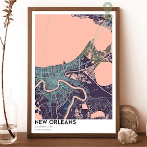 New Orleans Karte, New Orleans Karte, New Orleans Wandkunst, New Orleans Reiseplakat, New Orleans Plakat, New Orleans Louisiana Plakat