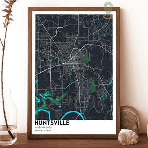 Mapa de Huntsville, impressão de mapa de Huntsville, mapa personalizado de Huntsville, arte de parede de Huntsville, pôster de viagens de Huntsville, pôster de Huntsville Alabama