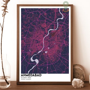 Ahmedabad-kaart, Ahmedabad-kaartafdruk, Ahmedabad-gepersonaliseerde kaartkunst, Ahmedabad-muurkunst, Ahmedabad-reisposter, Ahmedabad-stadsposter