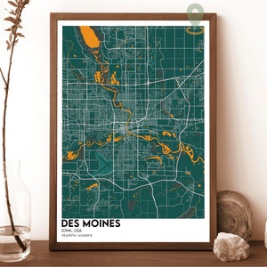 Carte de Des Moines, impression de carte de Des Moines, carte personnalisée de Des Moines, art mural de Des Moines, impression de Des Moines, affiche de Des Moines, affiche de l'Iowa