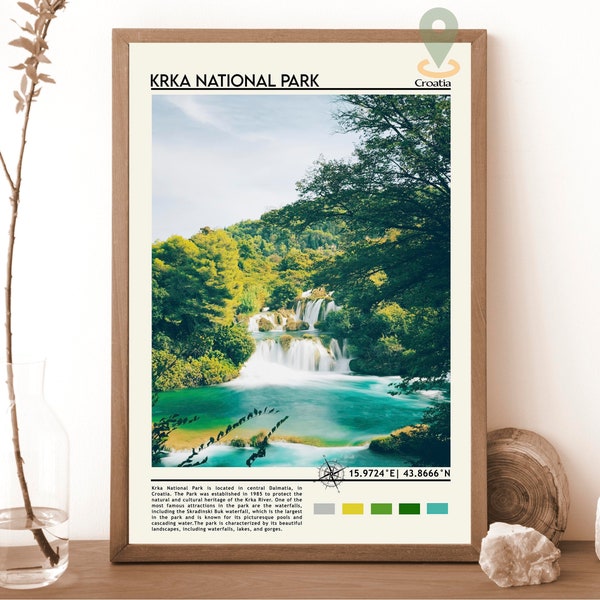 Krka National Park Poster, Croatia Travel Print, Skradinski Buk Waterfall, Nature Art, Dalmatia, Krka National Park Print, Croatia Travel