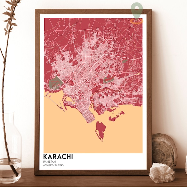 Karachi Map , Karachi Map Print, Karachi Personalized Map, Karachi Wall Art, Karachi Travel Poster, Karachi poster, Karachi Pakistan poster
