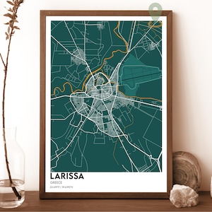 Larissa Karte, Larissa Karte, Larissa Wandkunst, Larissa Reiseplakat, Larissa Poster, Larissa Foto, Larissa Stadtplan, Larissa Griechenland