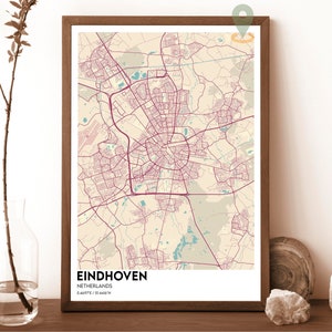 Mapa de Eindhoven, impressão de mapa de Eindhoven, mapa personalizado de Eindhoven, arte de parede de Eindhoven, pôster de viagem de Eindhoven, pôster de Eindhoven Holanda