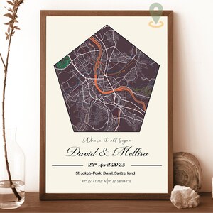 Mapa de onde nos conhecemos, onde tudo começou, presente personalizado para casal, mapa de casal, presente de aniversário, mapa personalizado, mapa da cidade personalizado
