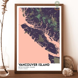 Mapa da Ilha de Vancouver, Impressão do Mapa da Ilha de Vancouver, Arte de Parede da Ilha de Vancouver, Pôster de Viagem da Ilha de Vancouver, Pôster da Ilha de Vancouver