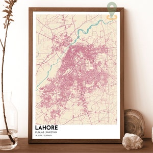 Mapa de Lahore, Impressão de mapa de Lahore, Mapa personalizado de Lahore, Arte de parede de Lahore, Pôster de viagem de Lahore, Pôster de Lahore, Foto de Lahore, Arte da cidade de Lahore