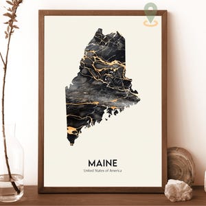 Carte du Maine, impression de carte du Maine, carte personnalisée du Maine, carte de l'État du Maine, affiche de voyage du Maine, affiche du Maine, affiche de carte d'Augusta Maine