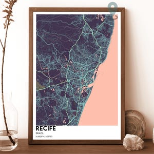 Mapa de Recife, Impresión de mapas de Recife, Mapa personalizado de Recife, Ciudad de Recife, Póster de viaje de Recife, Póster de Recife, Mapa de póster de Recife Brasil