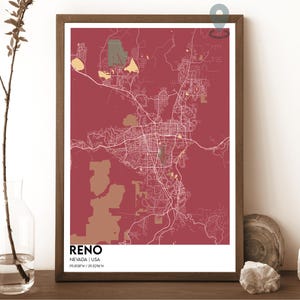 Mappa di Reno, stampa mappa di Reno, mappa personalizzata di Reno, città di Reno, poster di viaggio di Reno, poster di Reno, poster della città di Reno Nevada