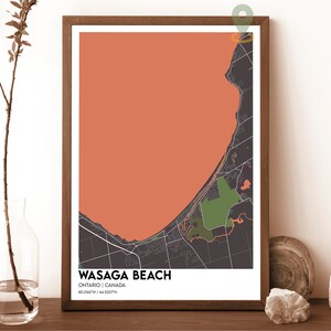 Carte de Wasaga Beach, impression de carte de Wasaga Beach, carte personnalisée de Wasaga Beach, art mural de Wasaga Beach, affiche de Wasaga Beach carte Ontario Canada