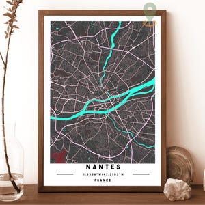 Nantes Karte, Nantes Karte Druck, Nantes Wandkunst, Nantes Reiseplakat, Nantes Poster, Nantes Foto, Nantes Stadtplan, Nantes Frankreich