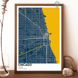Chicago Illinois, Mapa de Chicago, Impresión de mapa de Chicago, Regalo de Chicago, Arte mural de Chicago, Póster de viaje de Chicago, Póster de Chicago, Foto de la ciudad de Chicago