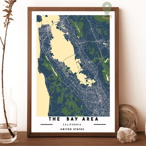 Mapa del Área de la Bahía de San Francisco, Impresión de mapas del Área de la Bahía de San Francisco, Arte del Área de la Bahía de San Francisco, Área de la Bahía de San Francisco California, Mapa de California