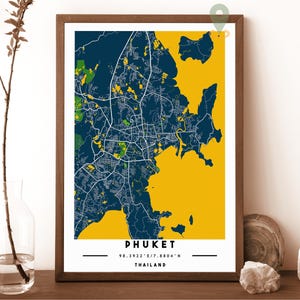 Mapa de Phuket, impressão de mapa de Phuket, mapa personalizado de Phuket, arte de parede de Phuket, pôster de viagem de Phuket, pôster de Phuket, foto de Phuket, Phuket Tailândia