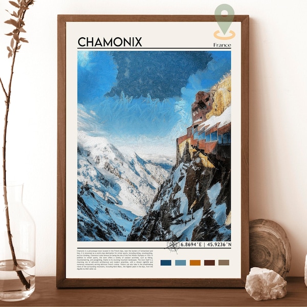 Chamonix Ski Travel Print, Chamonix France Travel Poster, Home Decor Wall Art, France Winter Ski Travel Print, Travel Gifts, Skiing  poster
