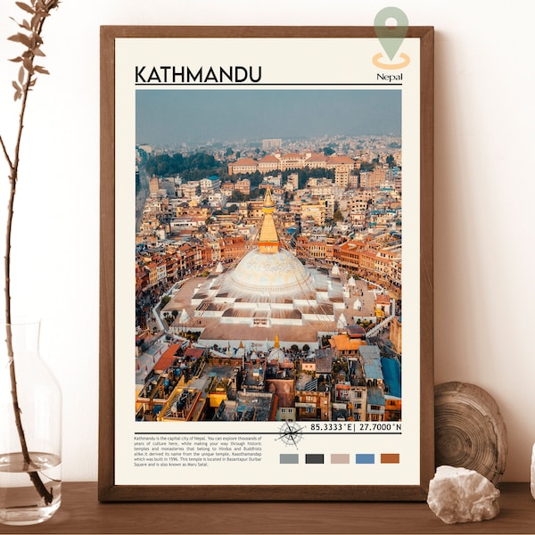 Kathmandu Print, Vintage poster, Kathmandu Wall Art, Kathmandu Poster, Kathmandu Digital download, Kathmandu Wall Decor, Nepal Poster, Nepal