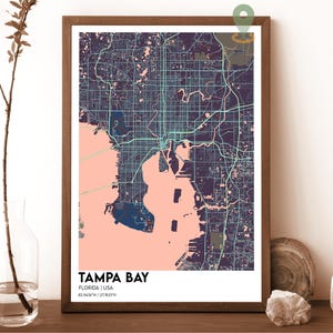Carte de Tampa Bay, impression de carte de Tampa Bay, carte personnalisée de Tampa Bay, carte de la ville de Tampa Bay, affiche de voyage de Tampa Bay, affiche de Tampa Bay, Tampa Bay en Floride