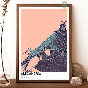 Mapa de Alexandria, impressão de mapa de Alexandria, mapa personalizado de Alexandria, arte de parede de Alexandria, pôster de viagem de Alexandria, pôster de Alexandria Egito