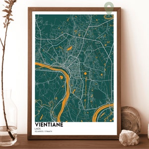Mapa de Vientiane, impressão de mapa de Vientiane, mapa personalizado de Vientiane, arte de parede de Vientiane, pôster de viagem de Vientiane, pôster de Vientiane Laos