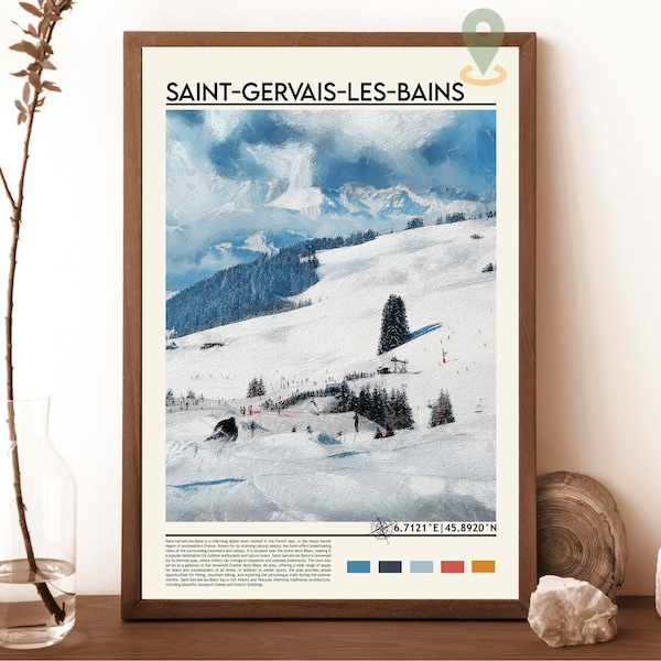 Skiing Travel Poster, Saint Gervais Les Bains France Ski Print, France Travel Print, Skiing Art, Skiing Print, Winter Sport Art, Ski Gift