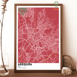 Mapa de Arequipa, Impressão de mapa de Arequipa, Arte de mapa personalizada de Arequipa, Arte de parede de Arequipa, Pôster de viagem de Arequipa, Presente de viagem, Pôster de Arequipa