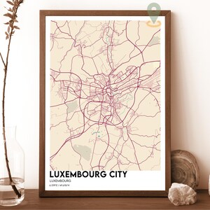 Mapa miasta Luksemburg, wydruk mapy miasta Luksemburg, spersonalizowana mapa miasta Luksemburg, sztuka ścienna miasta Luksemburg, mapa turystyczna miasta Luksemburg