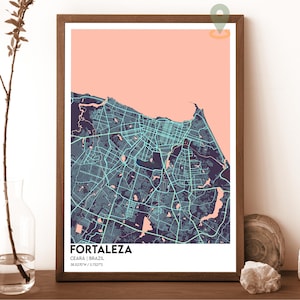 Mapa de Fortaleza, Impresión de mapas de Fortaleza, Mapa personalizado de Fortaleza, Arte de la pared de Fortaleza, Cartel de la ciudad de Fortaleza, Ciudad de Fortaleza, Fortaleza Brasil