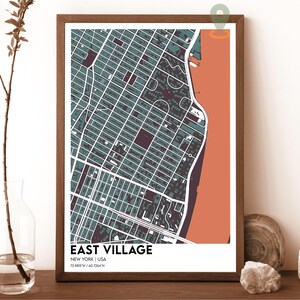 Kaart East Village, East Village, New York, kaart East Village, kaart East Village, stad East Village, reisposter East Village, kaart East Village Manhattan