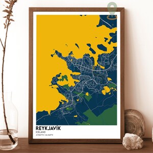 Mapa de la ciudad de Reykjavik, impresión de mapas de Reykjavik, mapa personalizado de Reykjavik, arte mural de Reykjavik, póster de viaje de Reykjavik, póster de Islandia de Reykjavik