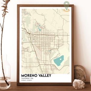 Moreno Valley kaart, Moreno Valley kaart print, Moreno Valley print gepersonaliseerde kaart, Moreno Valley kunst aan de muur, Moreno Valley, Californië kaart