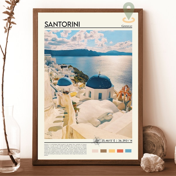 Santorini travel poster, Santorini Print, Santorini Wall Art, Santorini vintage Poster, Santorini Photo, Santorini Poster, Greece poster