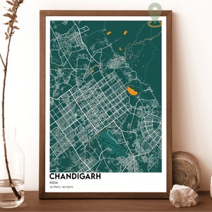Mapa de Chandigarh, impressão de mapa de Chandigarh, mapa personalizado de Chandigarh, arte de parede de Chandigarh, pôster de viagem de Chandigarh, pôster de Chandigarh Índia