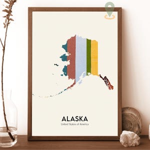 Carte de l'Alaska, impression de carte de l'Alaska, impression de carte de l'état de l'Alaska, état de l'Alaska, affiche de voyage en Alaska, affiche de l'Alaska, carte de l'Alaska Juneau, Alaska Anchorage