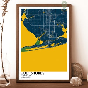 Carte Gulf Shores, impression de carte Gulf Shores, carte personnalisée Gulf Shores, art mural Gulf Shores, affiche de voyage Gulf Shores, Gulf Shores Alabama