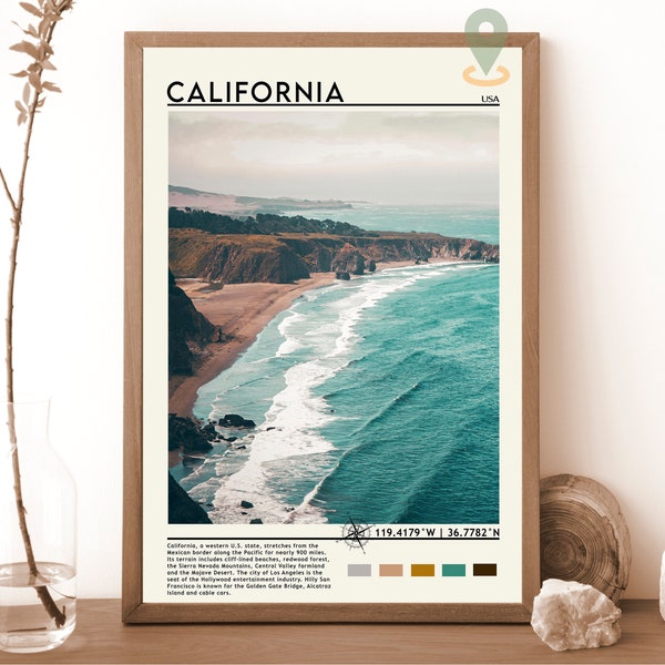 Vintage California poster, California Print, California Wall Art, California Poster, California Photo, California Poster art, California map