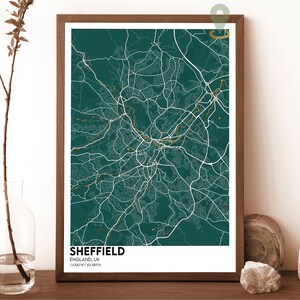 Mapa de Sheffield, Impresión de mapas de Sheffield, Mapa de la ciudad de Sheffield, Arte mural de Sheffield, Reino Unido, Póster de la ciudad de Sheffield, Foto de Sheffield, Sheffield Inglaterra