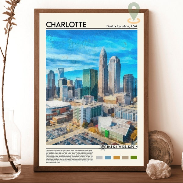 Charlotte Print, Charlotte Poster, Charlotte Wall Art, Charlotte Travel, Charlotte art print, Charlotte artwork, North Carolina art  Print