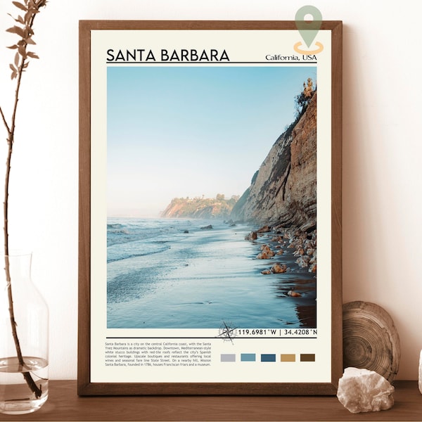 Santa Barbara Print, Santa Barbara Art, Santa Barbara Photo, Santa Barbara Poster Print, Santa Barbara painting, California poster gift,