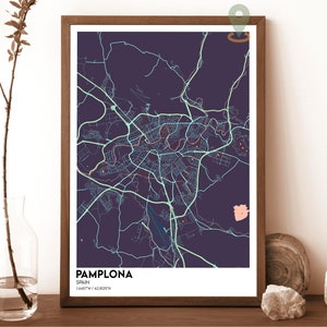 Mapa de Pamplona, Impresión de mapas de Pamplona, Mapa personalizado de Pamplona, Arte de la pared de Pamplona, Cartel de viaje de Pamplona, Cartel de Pamplona, Pamplona España