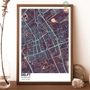 Delftse kaart, Delftse kaartafdruk, Delft gepersonaliseerde kaart, Delftse muurkunst, Delftse reisposter, Delftse poster, Delftse foto, Delftse posterafdruk