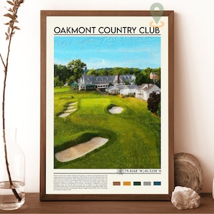 Mappa dell'Oakmont Country Club, stampa della mappa dell'Oakmont Country Club, mappa personalizzata dell'Oakmont Country Club, decorazione murale dell'Oakmont Country Club