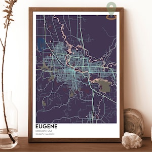 Mapa de Eugene, impressão de mapa de Eugene, mapa personalizado de Eugene, arte de parede de Eugene, pôster de viagem de Eugene, pôster de Eugene, foto de Eugene, arte de Eugene Oregon