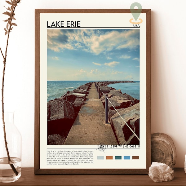 Great Lakes Print, Lake Erie Art, Lake Erie Poster, Lake Erie Photo, Lake Erie, Lake Erie painting, Lake Erie poster, Vintage poster