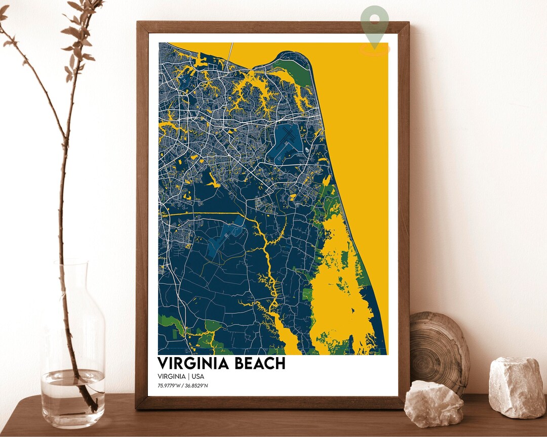 Virginia Beach Map, Virginia Beach Map Print, Virginia Beach