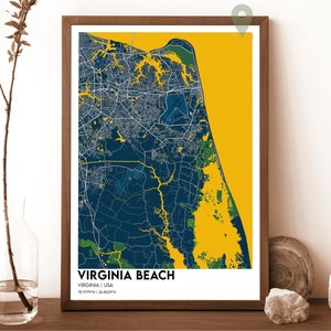 Carte de Virginia Beach, impression de carte de Virginia Beach, carte personnalisée de Virginia Beach, art mural de Virginia Beach, affiche de voyage de Virginia Beach